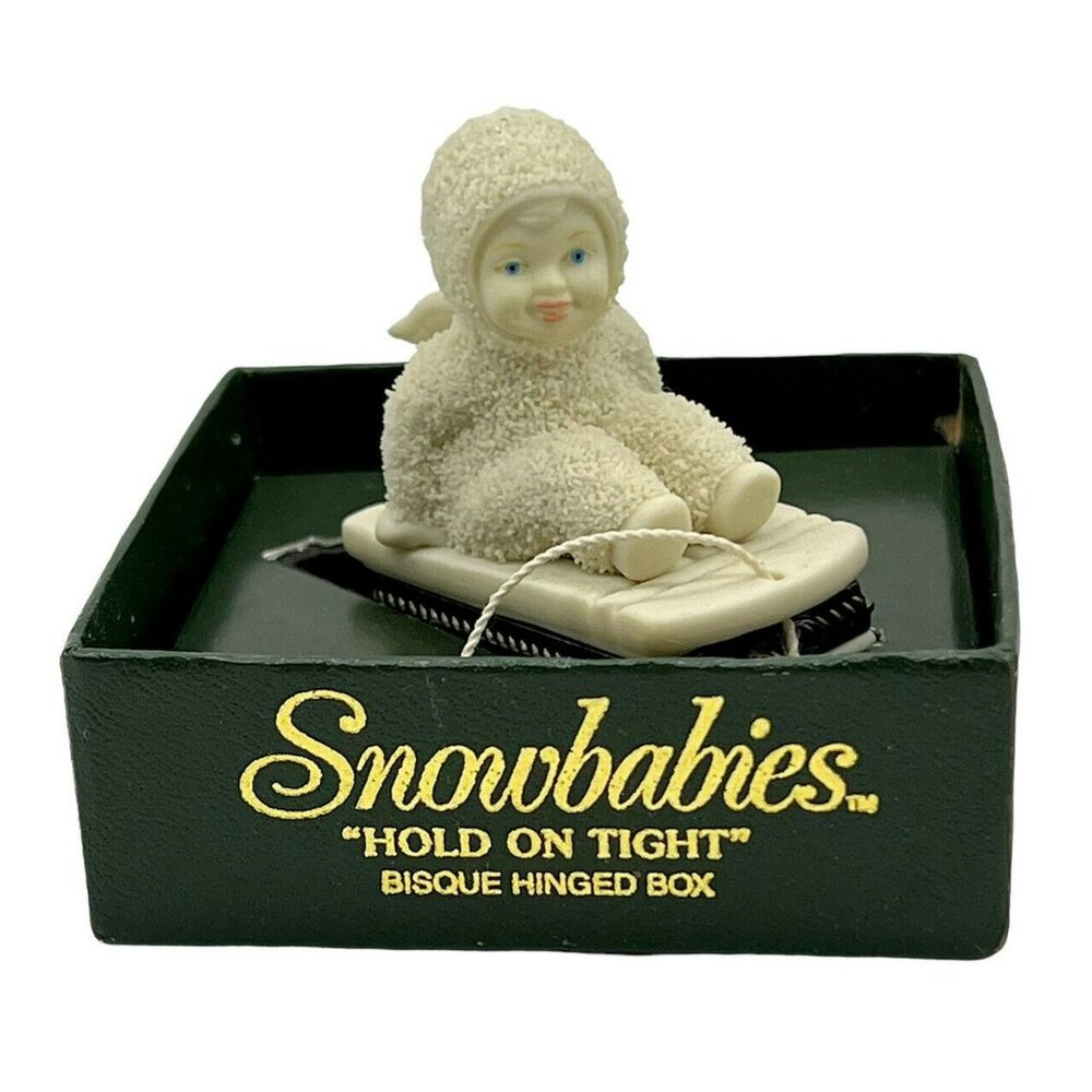Department 56 Snowbabies Hinged Trinket Box Hold‎ On Tight Sled Bisque Porcelain